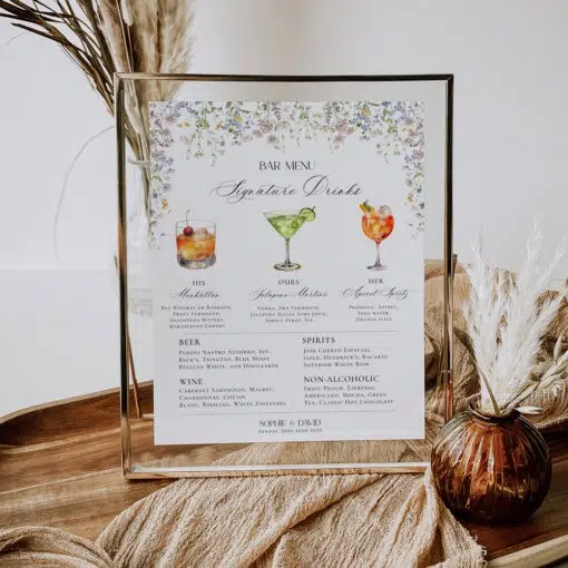 Signature Drink Sign Template Wildflower Wedding