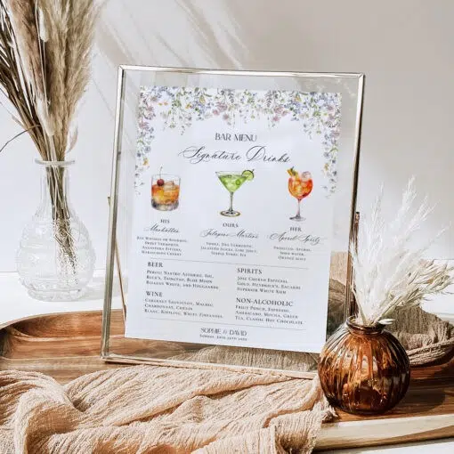 Signature Drink Sign Template Wildflower Wedding