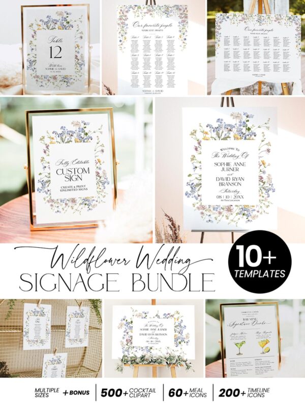 Wildflower Wedding Signage Bundles Amy Design Templates