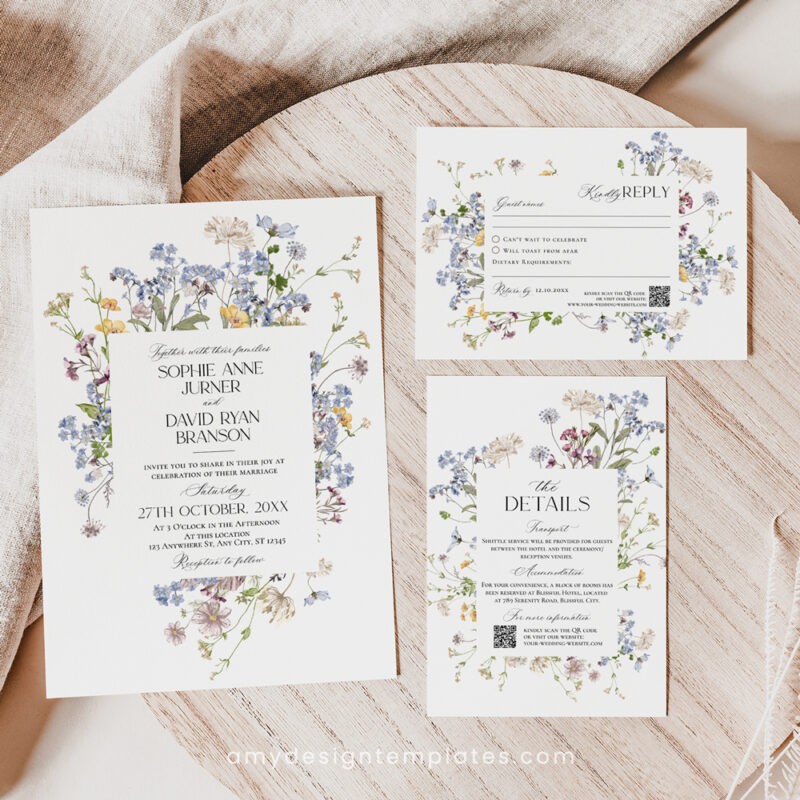 Wildflower Wedding Invitation Suite Template