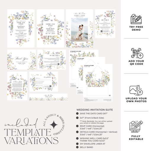 Wildflower Wedding Invitation Suite Template