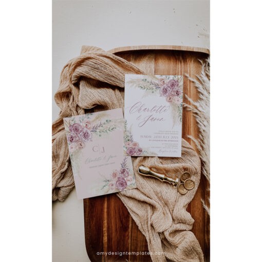 Boho Wedding Invitation Template | Dusty Roses & Sage Green