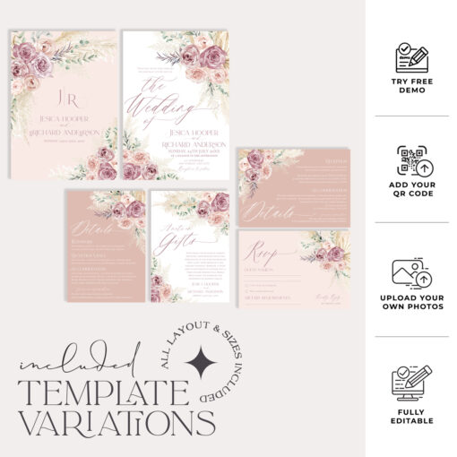 Blush Pink Floral Wedding Invitation Template