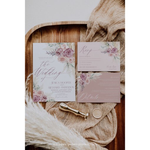 Blush Pink Floral Wedding Invitation Template