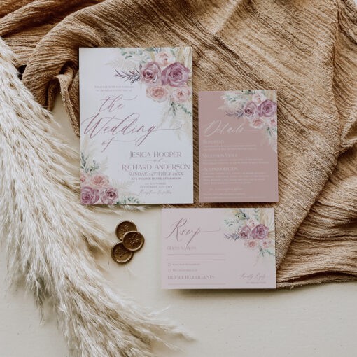 Blush Pink Floral Wedding Invitation Template