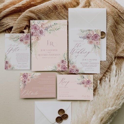 Blush Pink Floral Wedding Invitation Template