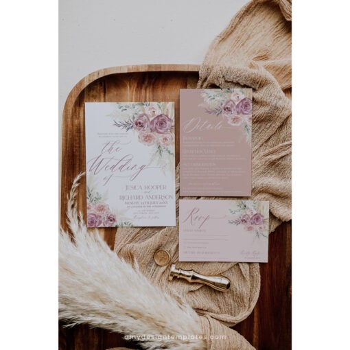 Blush Pink Floral Wedding Invitation Template