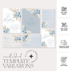 Dusty Blue Wedding Invitations Template