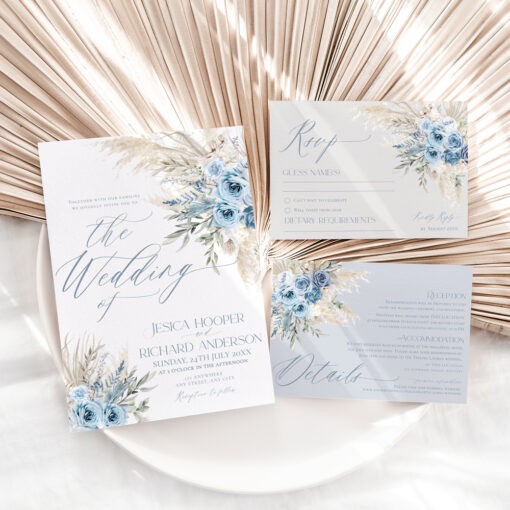 Dusty Blue Wedding Invitations Template