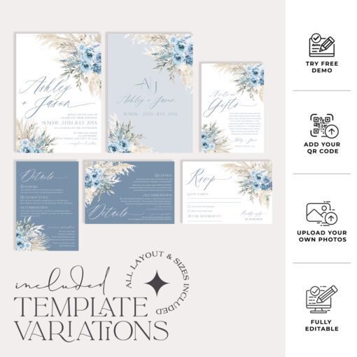 Blue Wedding Invitation Template