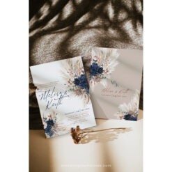 Navy Blue and Terracotta Wedding Invitations Templates