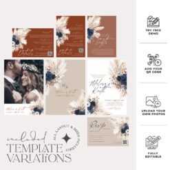 Navy Blue and Terracotta Wedding Invitations Templates