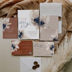 Navy Blue and Terracotta Wedding Invitations Templates