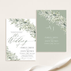 Sage Green Wedding Invitations Card Template