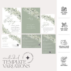 Sage Green Wedding Invitations Card Template