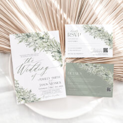 Sage Green Wedding Invitations Card Template