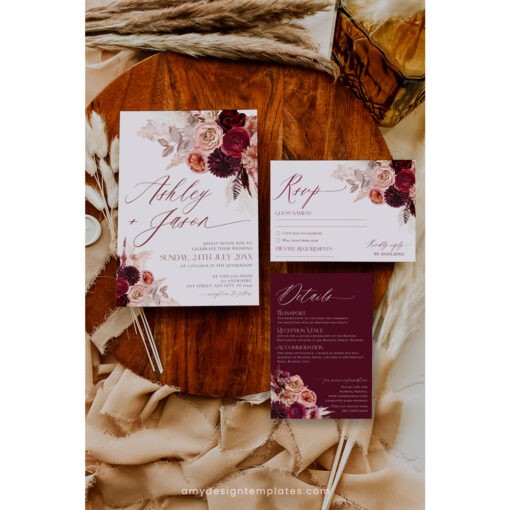 Burgundy Wedding Invitations Template