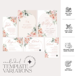 Floral Wedding Invitation Template, Wedding Invitation Pink