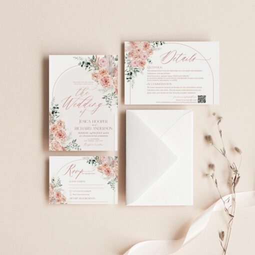 Floral Wedding Invitation Template, Wedding Invitation Pink