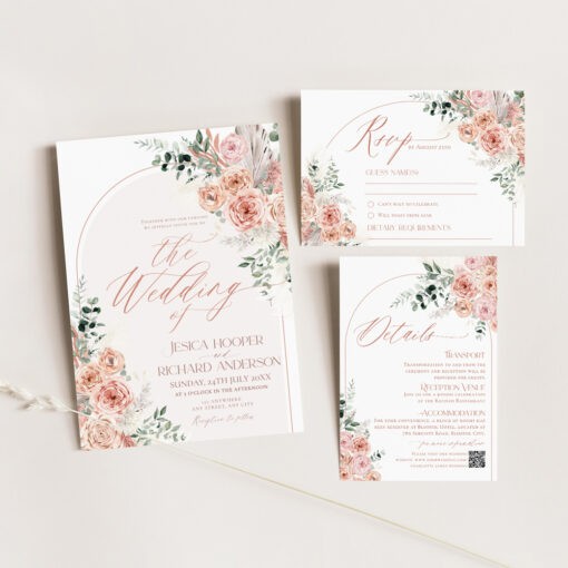 Floral Wedding Invitation Template, Wedding Invitation Pink