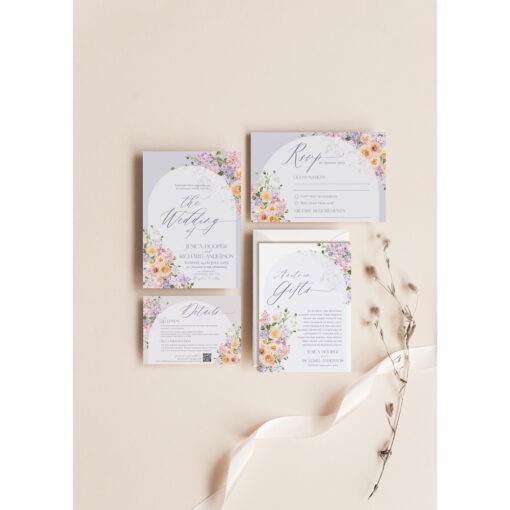 Floral Garden Wedding Invitation Suite Templates, Purple Flower Invitation Template