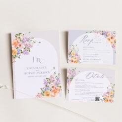 Floral Garden Wedding Invitation Suite Templates, Purple Flower Invitation Template