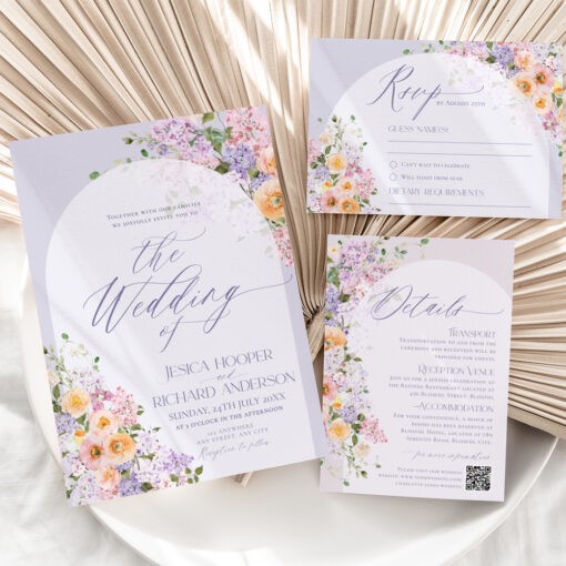 Floral Garden Wedding Invitation Suite Templates, Purple Flower Invitation Template