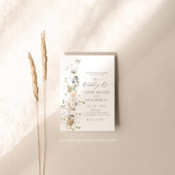 Wildflower Wedding Invitation Template, Botanical Wedding Invitations