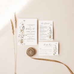 Wildflower Wedding Invitation Template, Botanical Wedding Invitations