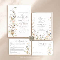 Wildflower Wedding Invitation Template, Botanical Wedding Invitations