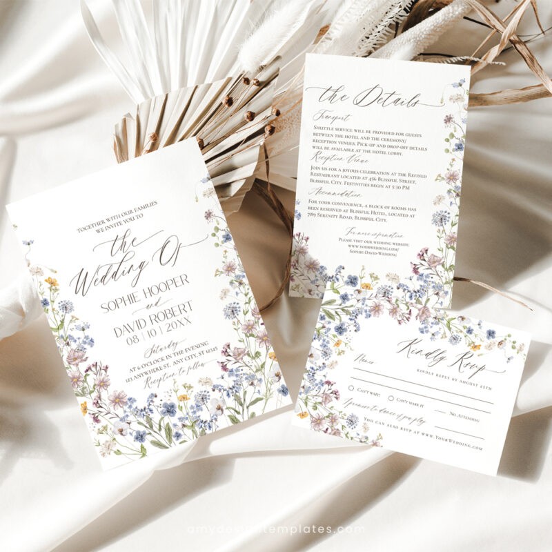 Wildflower Wedding Invitation Template Suite, Botanical Wedding Invitations Set Botanical Wedding invitations, Wildflower Wedding Invitation Suite Template
