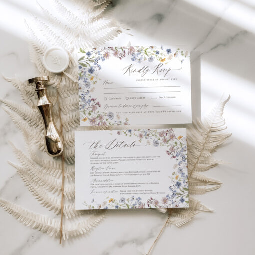 Botanical Wedding invitations, Wildflower Wedding Invitation Suite Template