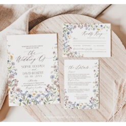 Botanical Wedding invitations, Wildflower Wedding Invitation Suite Template