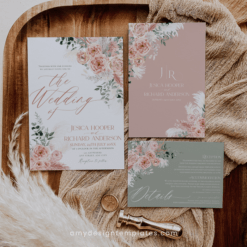 Rustic Wedding Invitation Template, Pink Floral Wedding Suite Template Editable, Floral Garden Wedding Set Printable Download E052