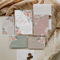 Rustic Wedding Invitation Template, Pink Floral Wedding Suite Template Editable, Floral Garden Wedding Set Printable Download E052