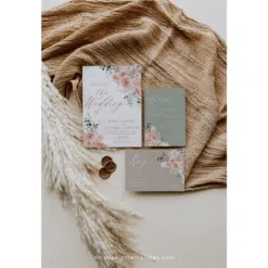 Rustic Wedding Invitation Template, Pink Floral Wedding Suite Template Editable, Floral Garden Wedding Set Printable Download E052