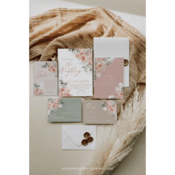 Rustic Wedding Invitation Template, Pink Floral Wedding Suite Template Editable, Floral Garden Wedding Set Printable Download E052