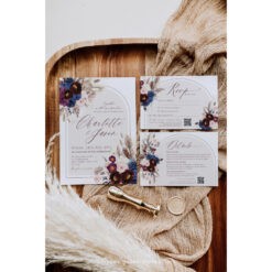 Burgundy Boho Wedding Invitations Template Editable