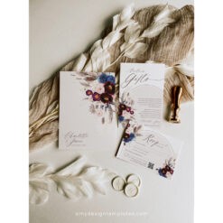 Burgundy Boho Wedding Invitations Template Editable