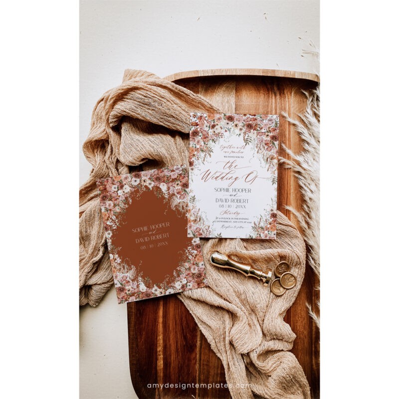 Terracotta Wedding Invitations, Boho Wedding Invitation Suite Templates Terracotta Wedding Invitations, Boho Wedding Invitation Suite Templates