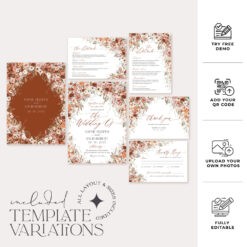 Terracotta Wedding Invitations, Boho Wedding Invitation Suite Templates