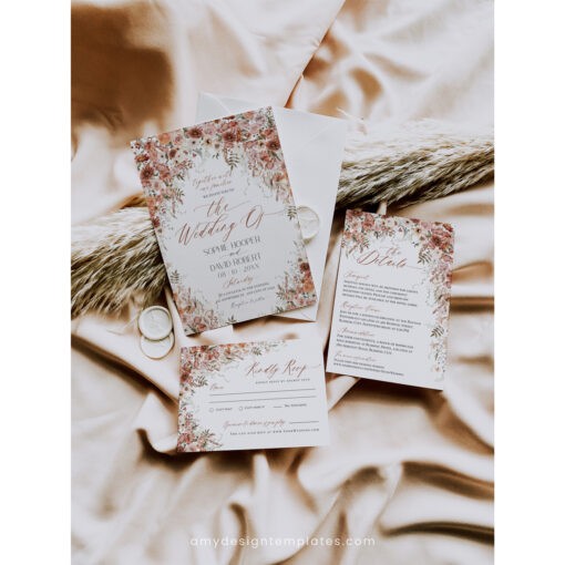 Terracotta Wedding Invitations, Boho Wedding Invitation Suite Templates