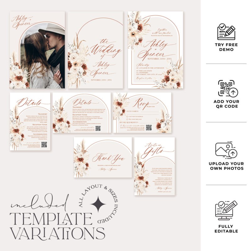 Rustic Wedding Invitation Templates, Boho Terracotta Wedding Invitations Set Rustic Wedding Invitation Templates, Boho Terracotta Wedding Invitations Set Templates