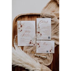 Rustic Wedding Invitation Templates, Boho Terracotta Wedding Invitations Set Templates