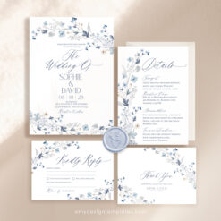 Blue Wedding Invitation Template, Wildflower Wedding Invitations Set Templates