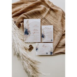 Navy Blue Wedding Invitation Template Boho Wedding Invitation Suite Navy Blue Wedding Invite Set Pampas Bohemian Arched E059