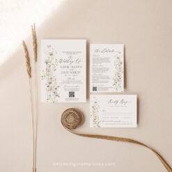 Wildflower Wedding Invitation Suite Template, Elegant Wedding Invite Set QR Code, Minimalist Modern Wedding Invitations Set Printables E060