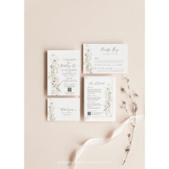 Wildflower Wedding Invitation Suite Template, Elegant Wedding Invite Set QR Code, Minimalist Modern Wedding Invitations Set Printables E060