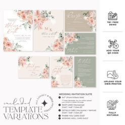 Floral Wedding Invitation Template, Pink Floral Wedding Invite Template