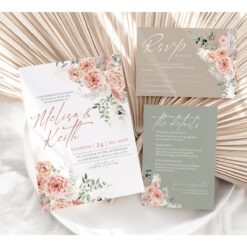 Floral Wedding Invitation Template, Pink Floral Wedding Invite Template